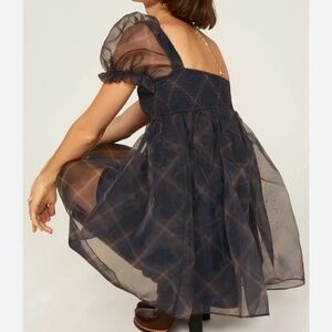 WeWoreWhat Puff Sleeve Organza mini dress, blue plaid, size S